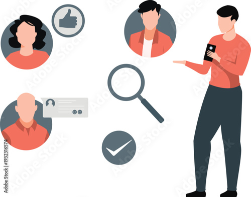 The boy is searching human resources.