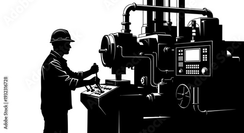 Factory worker operating heavy machinery in industrial setting