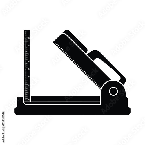 Black and white illustration of a hole punch and ruler on white