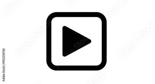 Black Play Button Icon on White Square Background