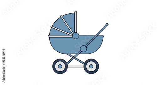 Blue Baby Stroller Icon - Vector Illustration