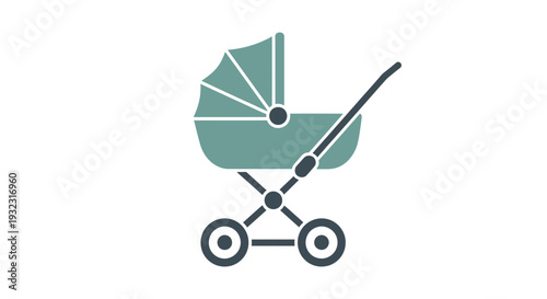Vintage baby stroller icon, classic pram on white background