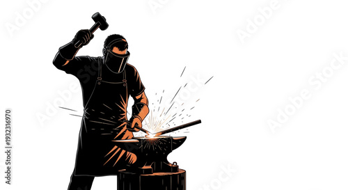 Blacksmith Forging Metal on Anvil with Sparks