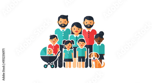 Happy Diverse Family Portrait with Baby and Dog