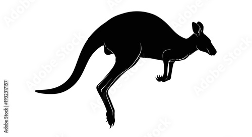 Jumping Kangaroo Silhouette - Black and White Isolated Animal