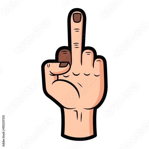Cartoon Middle Finger Gesture, Offensive Hand Sign, Vector Illustration