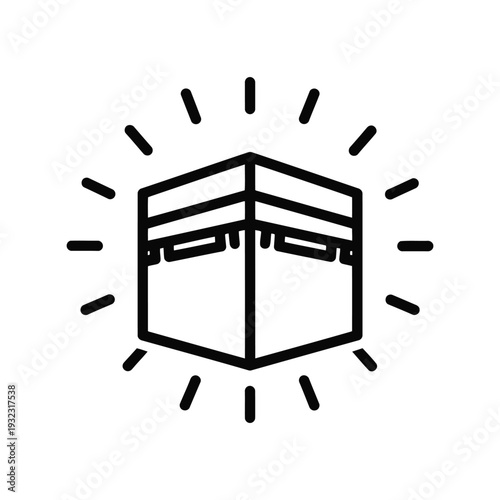 Kaaba vector icon for Hajj and Ramadan, Islamic black line art symbol, religious pilgrimage design