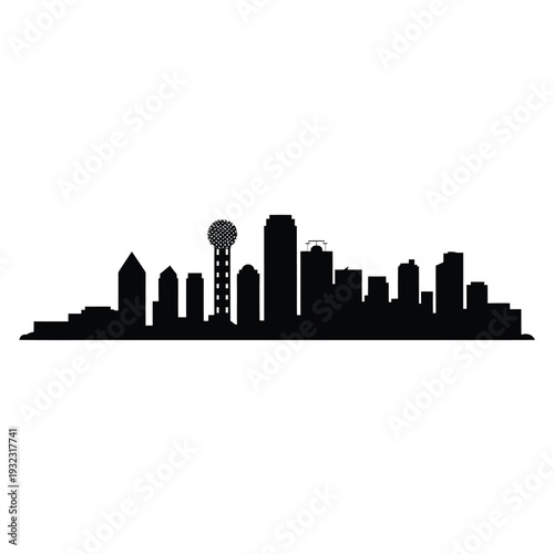 Black silhouette of dallas skyline featuring reunion tower and buildings