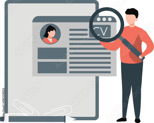 The boy is searching curriculum vitae.