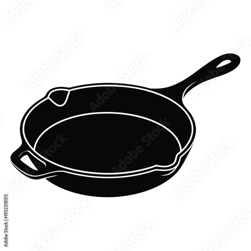 Simple black and white illustration of a cast iron skillet with handle
