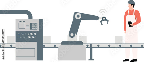 Boy watching conveyor machine work