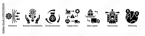 Business Resilience web banner icon vector focusing on sustainable operations,resilient supply chains,and global logistics strategies