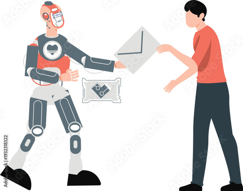 The robot delivers the email to the boy