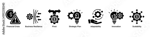 Economic Challenge web banner icon vector illustrating crisis management,strategic pivoting,resilience,and scalable recovery strategies