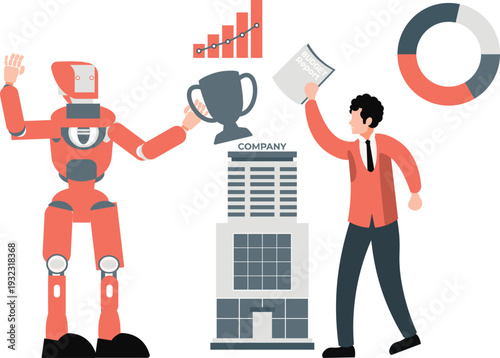 The robot is winning the trophy cup.