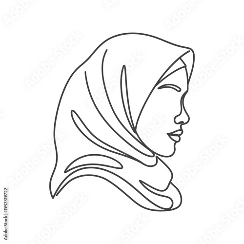 Hijab Woman Vector Icon – Minimalist Line Art Muslim Female Portrait Illustration