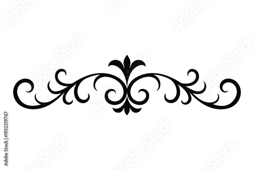 Black ornate decorative fleur de lis scrollwork in monochrome