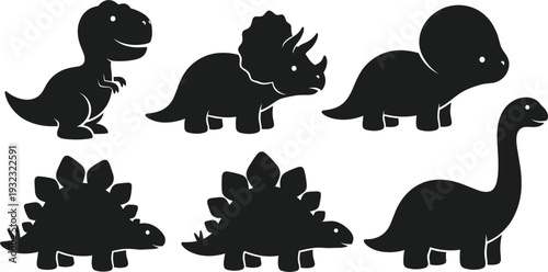 Cute Dinosaur Silhouette Vector Set featuring Tyrannosaurus Rex Triceratops Stegosaurus and Brachiosaurus for Kids Education Stickers Nursery Decor and Creative Craft Projects