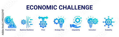 Economic Challenge web banner icon vector illustrating crisis management,strategic pivoting,resilience,and scalable recovery strategies