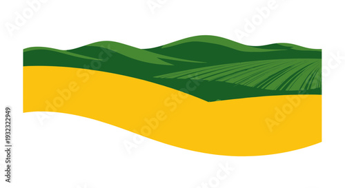 Rolling Green Hills Over Yellow Field, Abstract Landscape