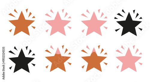 A collection of vibrant stylized starbursts in various colors perfect for design projects on transparent background silhouette high quality