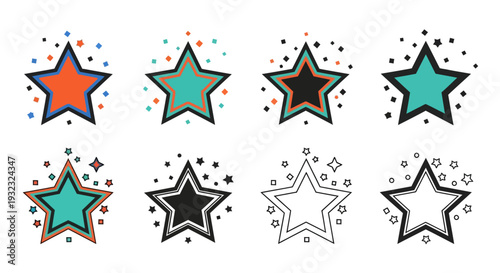 A collection of colorful stylized stars with sparkling details perfect for design projects on transparent background silhouette high quality