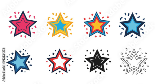 A vibrant collection of colorful starbursts and outlines perfect for design projects on transparent background silhouette high quality professional
