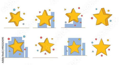 A vibrant collection of golden stars with abstract building shapes perfect for design projects on transparent background silhouette