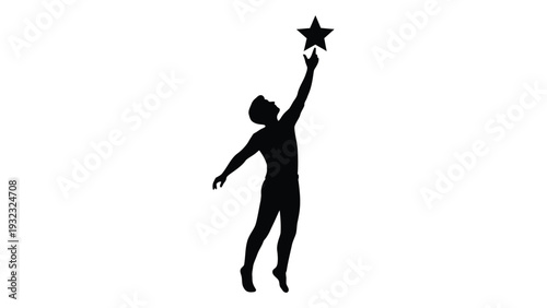 A silhouette of a person reaching for a star isolated on white background, Vector