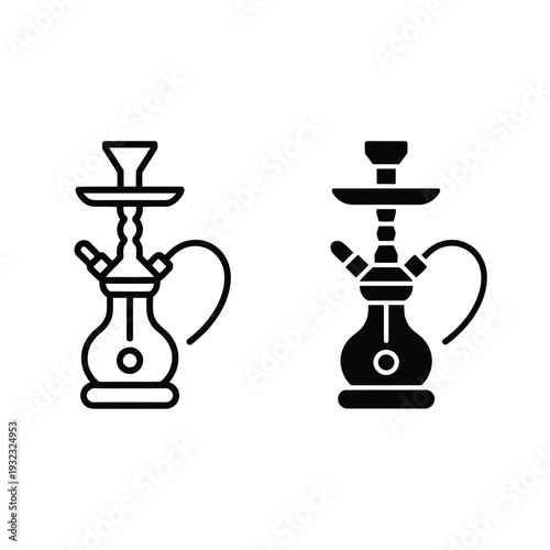 Simple black and white illustration depicting two hookah designs in outline