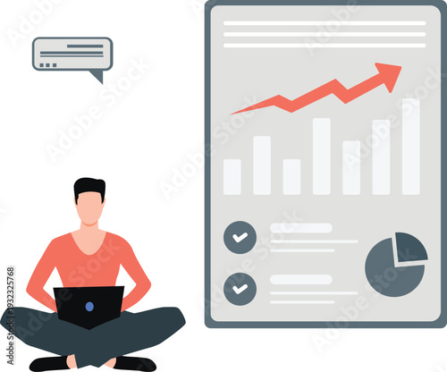 The boy is checking infographic growth graph