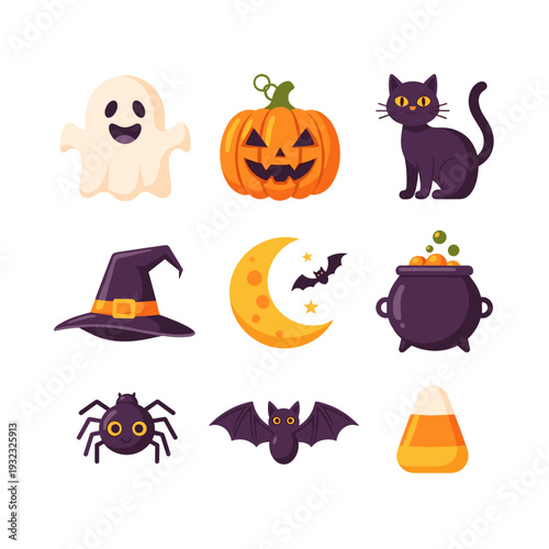 Cute Halloween Icons Collection Spooky Elements Set Funny Characters Objects