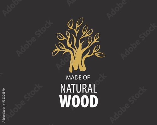 An unusual vector hand-drawn logo for the production of wood products