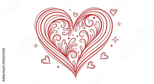 Decorative red heart with ornate floral design on white background
