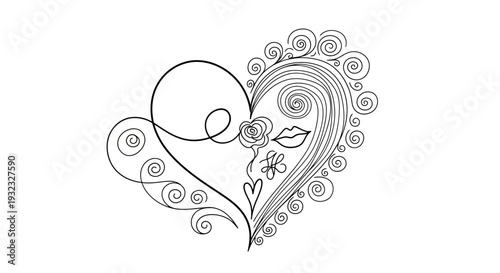Elegant heart illustration with floral and swirl design for design and romance
