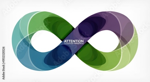 Abstract infinity symbol design with overlapping colorful shapes and white background