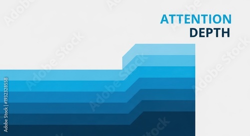 Abstract illustration of layered blue shapes and white space with text elements