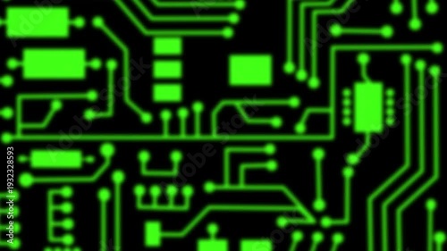 High-Tech Integrated Circuit Schematic with Vibrant Neon Glow Motherboard Transition 4K Loop