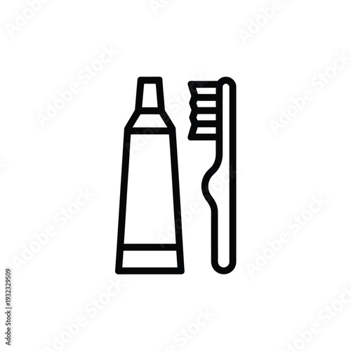 Simple black and white line drawing of toothpaste and toothbrush