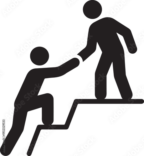 Helping hand icon, teamwork support, mentoring, leadership, guidance, partnership, success, cooperation, friendship, encouragement silhouette vector

