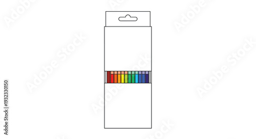 Set of colorful pencils or markers inside a cardboard box packaging with a hanging tab for retail display and art supplies.
