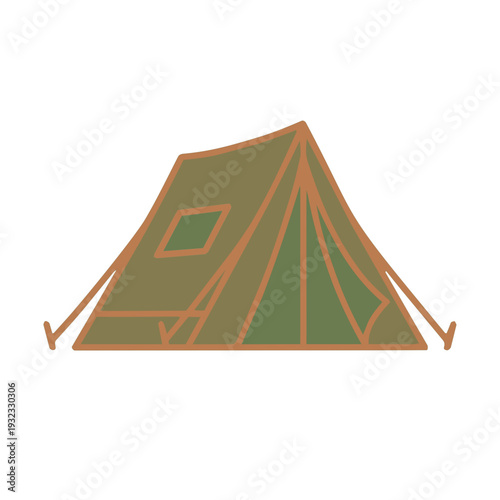 an olive green A-frame tent with brown trim. This clean, flat-style icon represents outdoor adventure, wilderness camping, and scouting for travel and recreational branding.