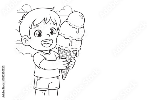 Happy Boy Holding Ice Cream Coloring Page
