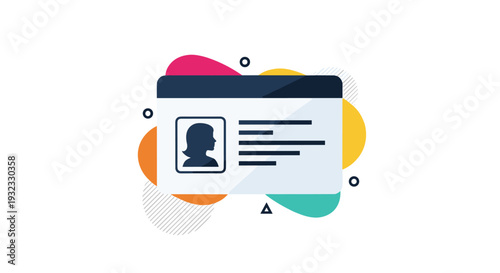 Personal identity card icon featuring a female silhouette over a colorful abstract background representing modern digital identification.