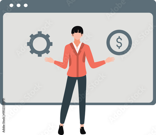 The boy balance between dollar coin and setting wheel