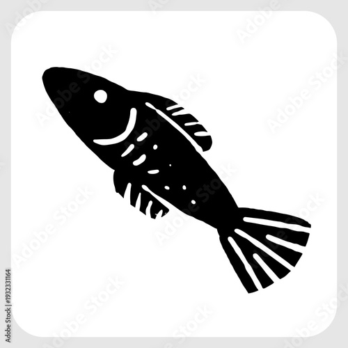 Simple Fish Silhouette Illustration in Authentic Urban Doodle Style.