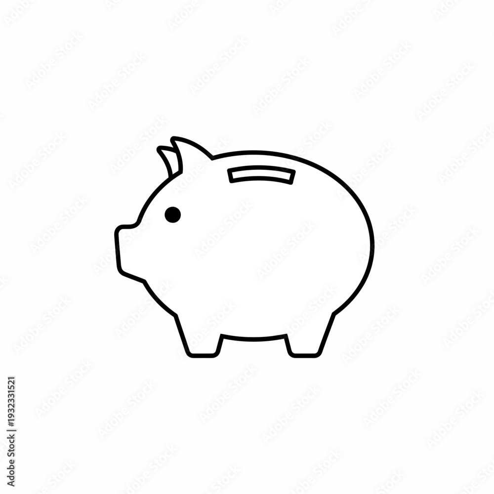 Obraz premium Minimalist black outline illustration of a piggy bank icon isolated on white background, ideal for financial planning infographics, personal savings marketing and banking application interface design