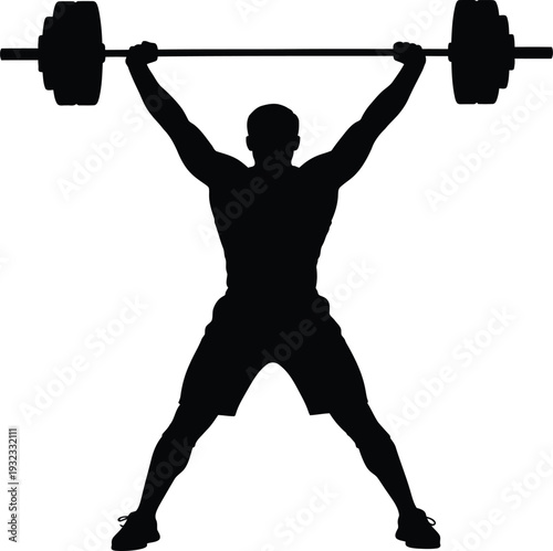Weightlifter in motion lifting a heavy barbell overhead in a dynamic stance