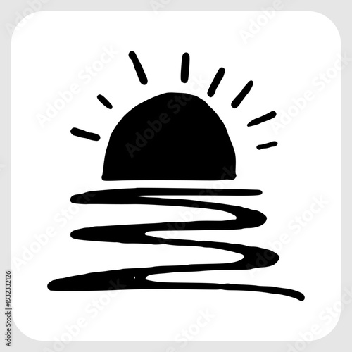 Minimalist Sunset Sea Horizon Line Art in Modern Streetwear Style.