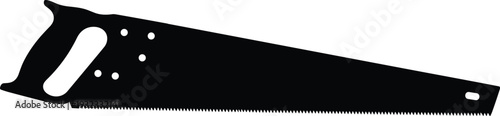 Hand saw silhouette, carpentry tool with serrated blade, black isolated woodworking equipment vector illustration on white background